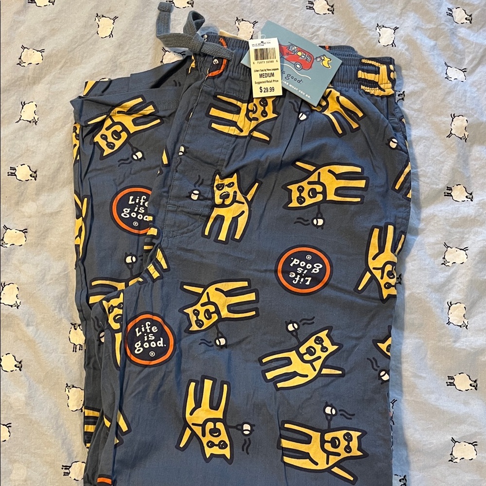 Life Is Good Navy Pajama Pants with Yellow Dog Pattern
